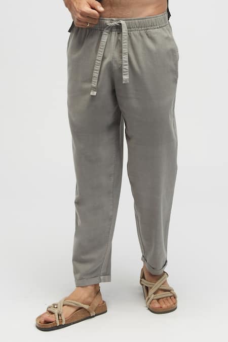 Shop Terra Luna Grey 100% Organic Handloom Oxford Cotton Solid Pant at Aza Fashions Shop_Terra Luna_Grey 100% Organic Handloom Oxford Cotton Solid Pant _at_Aza_Fashions