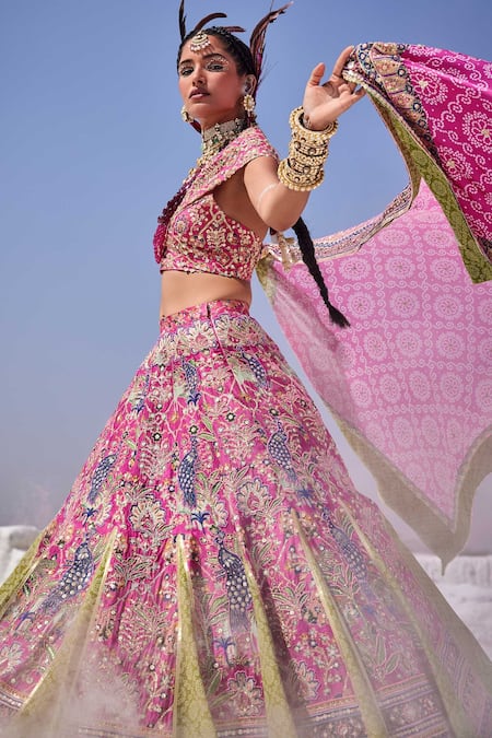 Shop The Royaleum Green Silk, Crepe Sequins, Beads Hand Embroidered Blouse Bridal Lehenga Set at Aza Fashions Shop_The Royaleum_Green Silk, Crepe Sequins, Beads Hand Embroidered Blouse Bridal Lehenga Set _at_Aza_Fashions