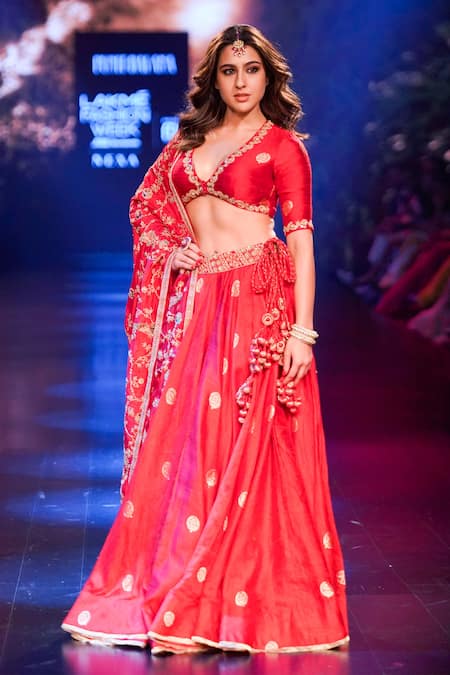 Punit Balana_Red Brocade, Organza, Silk Tassels Surkh Laal Banarasi Bridal Lehenga Set _Online_at_Aza_Fashions