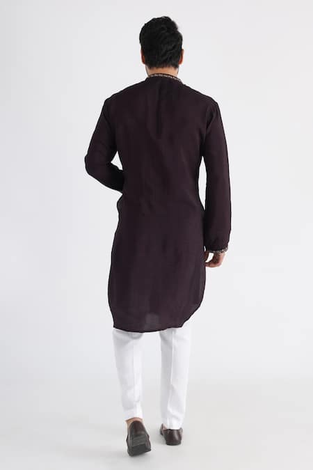 Shop Smriti By Anju Agarwal Brown Bamboo, Cotton Sequins, Zari, Embroidery Placket Kurta Set at Aza Fashions Shop_Smriti By Anju Agarwal_Brown Bamboo, Cotton Sequins, Zari, Embroidery Placket Kurta Set _at_Aza_Fashions