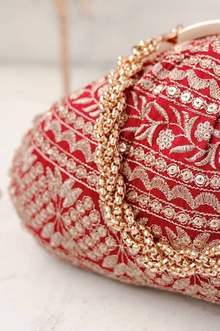 Shop_Amyra_Red Embroidery, Sequins Mirai Vintage Purse _at_Aza_Fashions