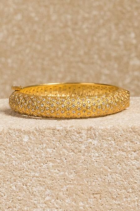 Shop Tarun Tahiliani Ivory Imitation Diamonds Zircon Embellished Jaal Bangle at Aza Fashions Shop_Tarun Tahiliani_Ivory Imitation Diamonds Zircon Embellished Jaal Bangle_at_Aza_Fashions