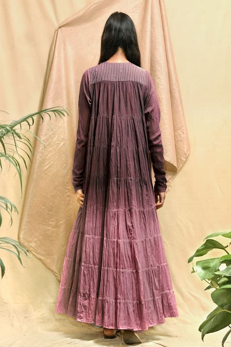 Shop Chambray & CO. Wine Cotton Embroidery Round Neck Yoke Maxi Dress at Aza Fashions Shop_Chambray & CO._Wine Cotton Embroidery Round Neck Yoke Maxi Dress _at_Aza_Fashions