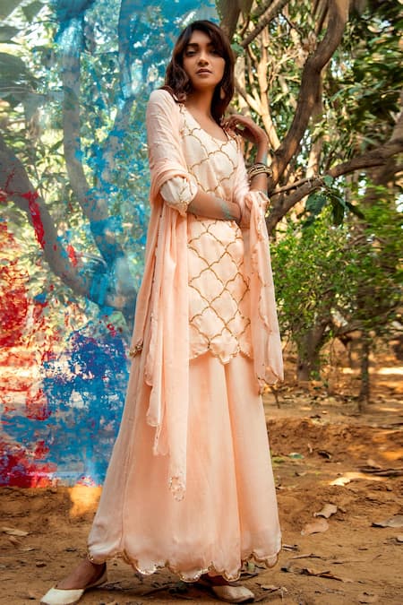 Gulaal Sequins Embroidered Short Kurta Palazzo Set 