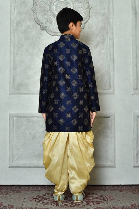 Shop Petite Pomme Blue Silk Embroidery Floret Thread Work Kurta Set at Aza Fashions Shop_Petite Pomme_Blue Silk Embroidery Floret Thread Work Kurta Set _at_Aza_Fashions