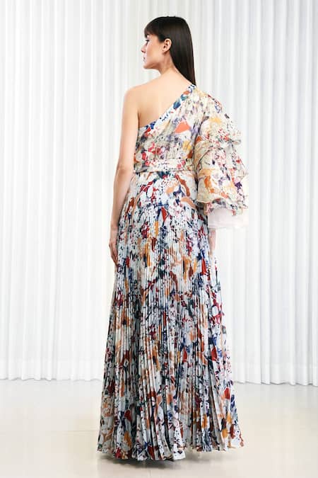 Mandira Wirk Autumn Leaves Print Pleated Dress 