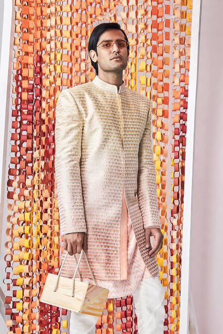 BUBBER COUTURE Multi Color Chaniya Silk Sherwani Set 