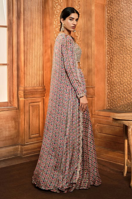 Shop Aneesh Agarwaal Green Organza, Crepe Pearls, Beads, Cut Work Stripe Print Jacket Sharara Set at Aza Fashions Shop_Aneesh Agarwaal_Green Organza, Crepe Pearls, Beads, Cut Work Stripe Print Jacket Sharara Set _at_Aza_Fashions