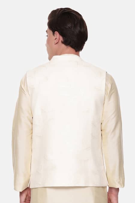 Mayank Modi - Men Leaf Vine Embroidered Chanderi Bundi 