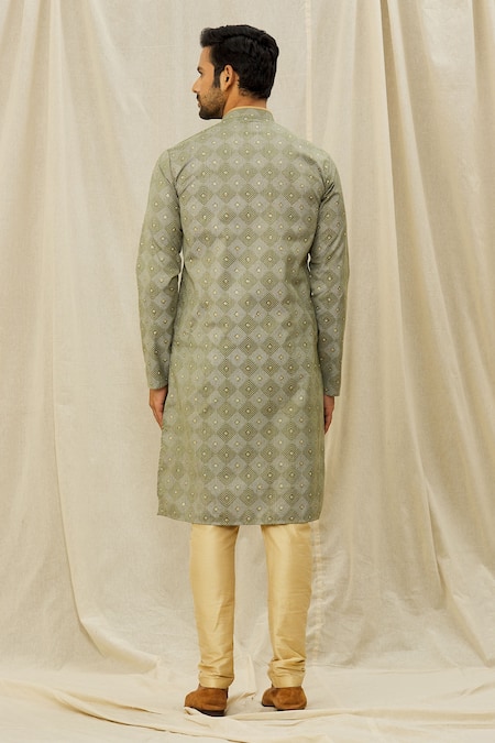 Shop Arihant Rai Sinha Green Handloom Cotton Printed Straight Kurta at Aza Fashions Shop_Arihant Rai Sinha_Green Handloom Cotton Printed Straight Kurta _at_Aza_Fashions