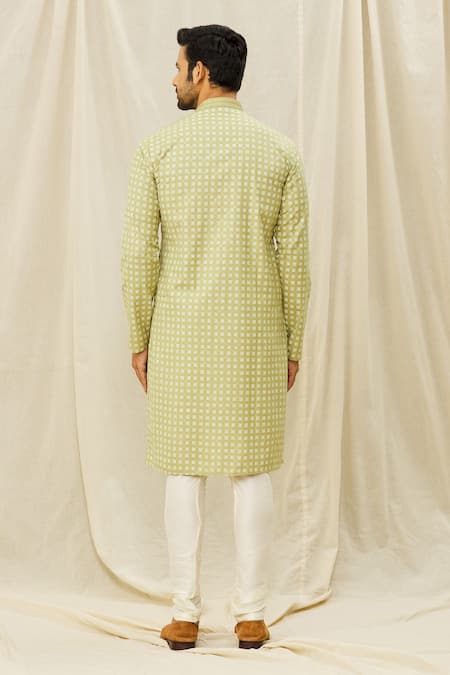 Shop Arihant Rai Sinha Green Handloom Cotton Embroidery Digital Print Kurta at Aza Fashions Shop_Arihant Rai Sinha_Green Handloom Cotton Embroidery Digital Print Kurta _at_Aza_Fashions