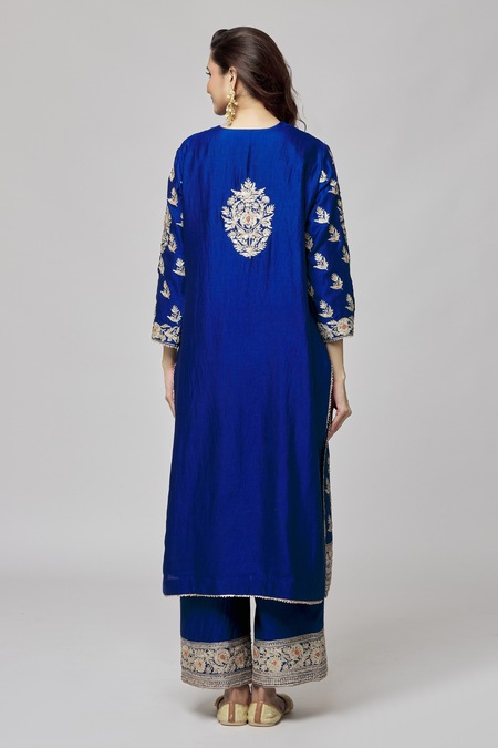 Shop_Surbhi Shah_Blue Organza, Silk Tassels, Embroidery Kurta Set With Scallop Border Dupatta _at_Aza_Fashions
