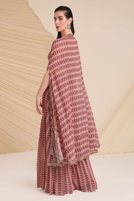 Shop_Divya Aggarwal_Purple Georgette Printed Bustier Sweetheart Neck Aubree Cape With Sharara Set _at_Aza_Fashions