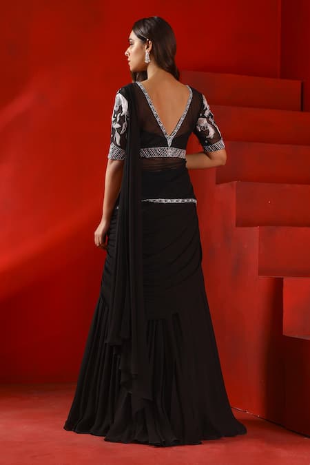 ISHA GUPTA TAYAL Pre-Draped Saree With Embroidered Jacket Blouse