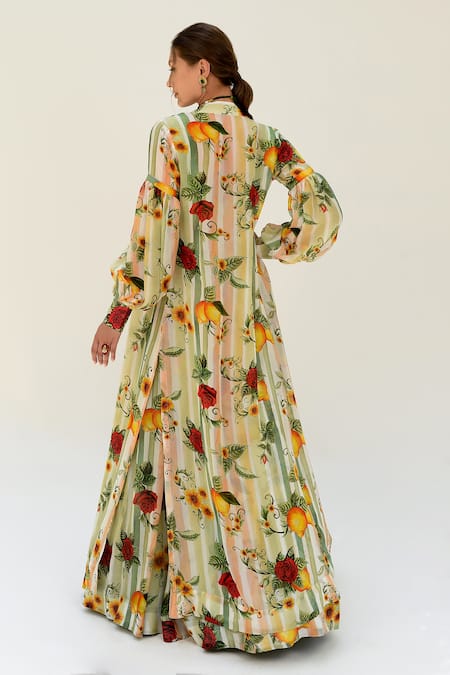 Sanam Elena Floral Pattern Long Jacket Lehenga Set 