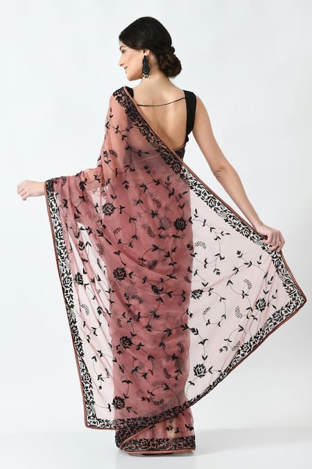 Shop Mehar Peach Organza Cut Work, Embroidery Flower Vine Hand Saree at Aza Fashions Shop_Mehar_Peach Organza Cut Work, Embroidery Flower Vine Hand Saree _at_Aza_Fashions