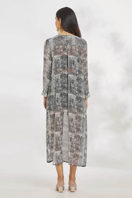 Shop_Paksh_Black Georgette Beads, Embroidery Turtle Neck Printed And Midi Dress _at_Aza_Fashions