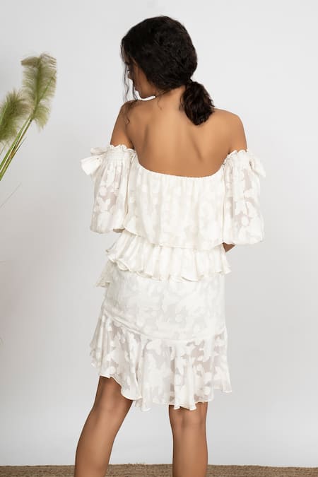 Amrta By Guneet Kondal Tiered Off Shoulder Mini Dress 
