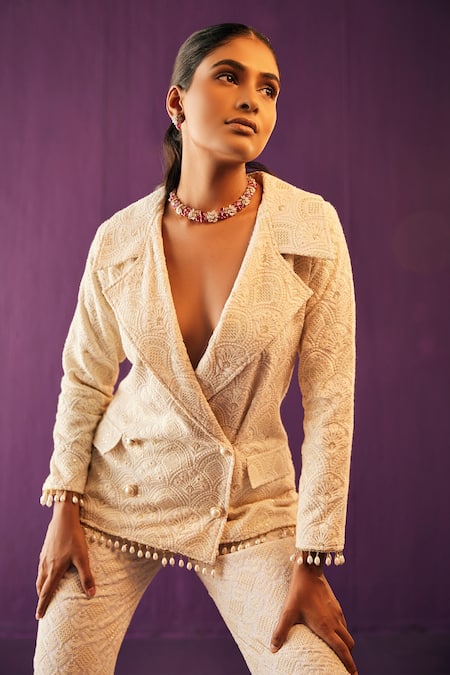 Evra By Nikita Thread Embroidered Blazer & Pant Set 