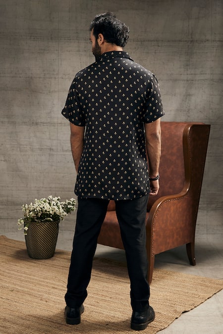 Shop Soup By Sougat Paul Black Twill Embroidery Zahra Motif Print Shirt With Pant at Aza Fashions Shop_Soup By Sougat Paul_Black Twill Embroidery Zahra Motif Print Shirt With Pant _at_Aza_Fashions