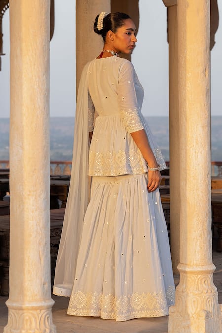 Preevin Diamond Pattern Peplum Angrakha Sharara Set 