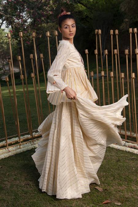 Shop Soniya G Ivory Handloom Cotton Sequins, Beads Round Embroidered Yoke Kurta And Sharara Set at Aza Fashions Shop_Soniya G_Ivory Handloom Cotton Sequins, Beads Round Embroidered Yoke Kurta And Sharara Set _at_Aza_Fashions