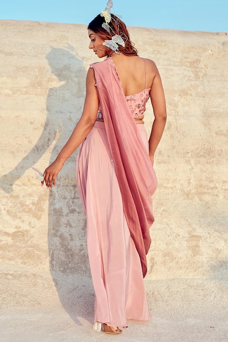 Nikita Vishakha Purple Organza, Crepe, Jacquard Embroidery, Zari, Blouse With Pre-draped Saree Online at Aza Fashions Nikita Vishakha_Purple Organza, Crepe, Jacquard Embroidery, Zari, Blouse With Pre-draped Saree _Online_at_Aza_Fashions