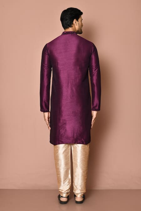 Shop_Arihant Rai Sinha_Purple Silk Full Sleeve Solid Kurta Set _at_Aza_Fashions
