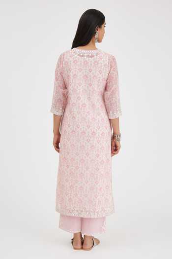 Shop Kora Pink , Satin Lace, Gota Patti, Hand Block Printed Kurta Set at Aza Fashions Shop_Kora_Pink , Satin Lace, Gota Patti, Hand Block Printed Kurta Set _at_Aza_Fashions