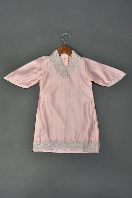 Maaikid Chanderi Embroidered Kurta & Dhoti Pant Set 