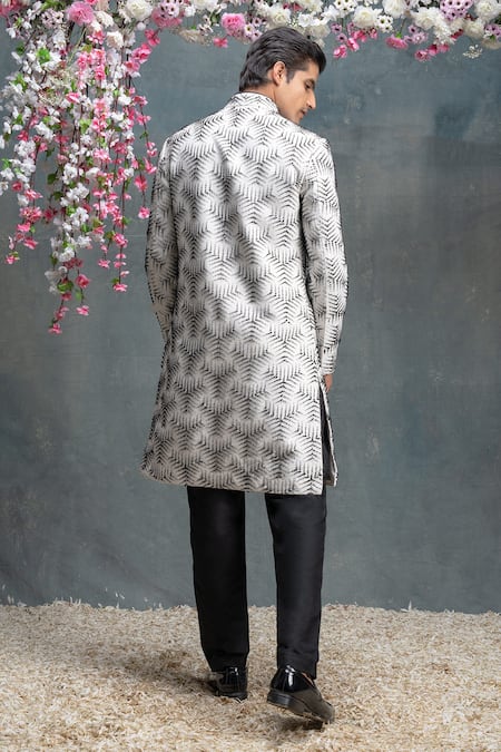 Shop Sanjev Marwaaha Ivory Cotton, Silk Crystals, Embroidery 3d Embellished Jacket Kurta Set at Aza Fashions Shop_Sanjev Marwaaha_Ivory Cotton, Silk Crystals, Embroidery 3d Embellished Jacket Kurta Set_at_Aza_Fashions