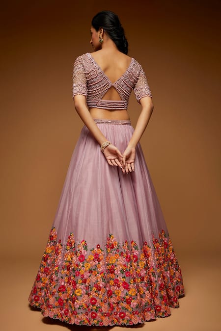 Neeta Lulla Placement Floral Bloom Embroidered Lehenga Set 