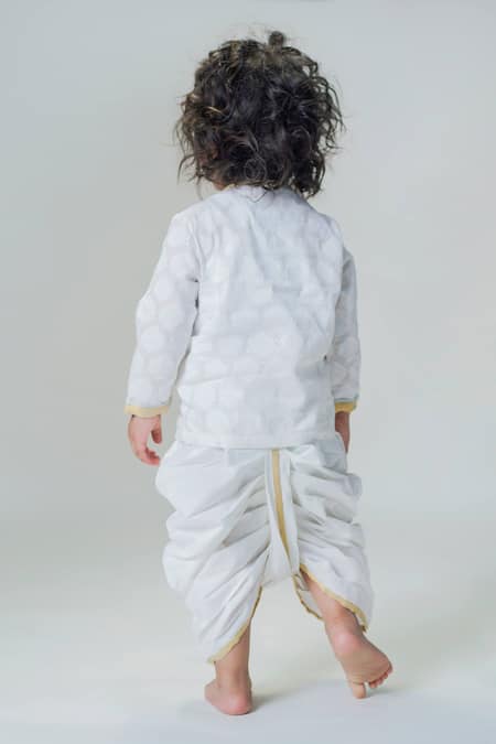 Shop Tiber Taber White Cotton Embroidery Moon Kurta And Dhoti Set at Aza Fashions Shop_Tiber Taber_White Cotton Embroidery Moon Kurta And Dhoti Set _at_Aza_Fashions