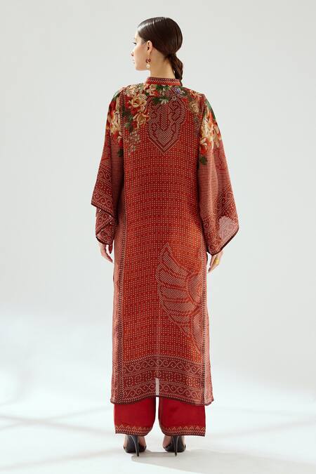 Shop Rajdeep Ranawat Orange Silk Beads Bandeau Neck Gayatri Geometric Pattern Tunic at Aza Fashions Shop_Rajdeep Ranawat_Orange Silk Beads Bandeau Neck Gayatri Geometric Pattern Tunic_at_Aza_Fashions