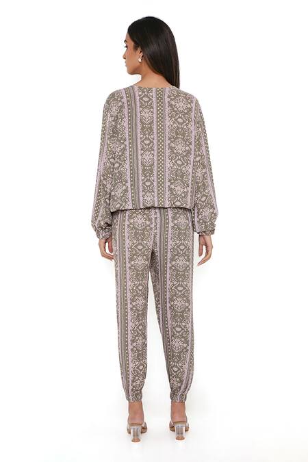 Shop PS Pret By Payal Singhal Green Rayon Floral Print Round Top And Joggers Set at Aza Fashions Shop_PS Pret By Payal Singhal_Green Rayon Floral Print Round Top And Joggers Set_at_Aza_Fashions