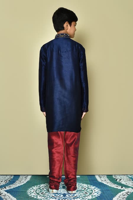 Shop Petite Pomme Blue Silk Beads, Sequins Placement Embroidered Kurta Set at Aza Fashions Shop_Petite Pomme_Blue Silk Beads, Sequins Placement Embroidered Kurta Set _at_Aza_Fashions