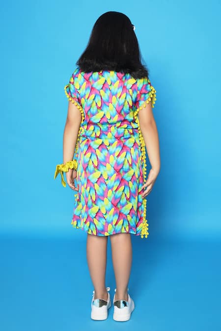 Shop_Littlecheer_Multi Color Viscose, Satin Feather Print Kaftan Dress _at_Aza_Fashions