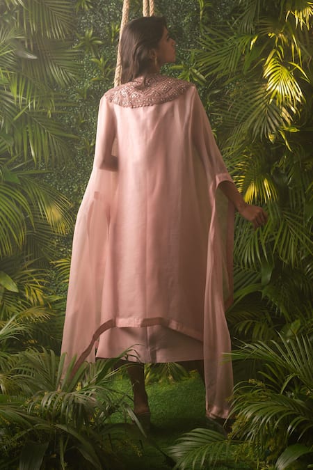 Shop Pallavi Poddar Beige Organza, Denim Sequins Scoop Algebra Mirror Embroidered Dress With Cape at Aza Fashions Shop_Pallavi Poddar_Beige Organza, Denim Sequins Scoop Algebra Mirror Embroidered Dress With Cape _at_Aza_Fashions