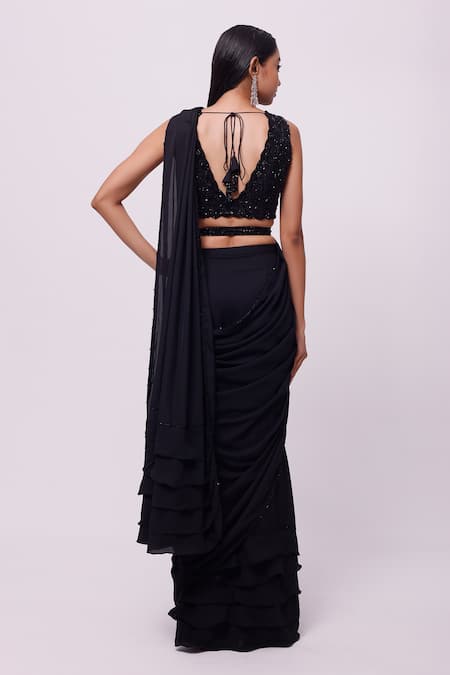 Onaya Sequin Embellished Blouse & Ruffle Pre-Draped Saree Set 