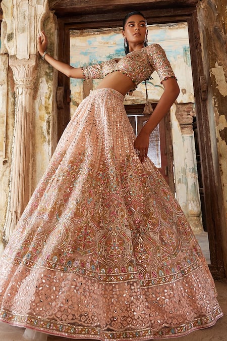 Tamanna Punjabi Kapoor Resham Floral Cluster Embroidered Lehenga Set 