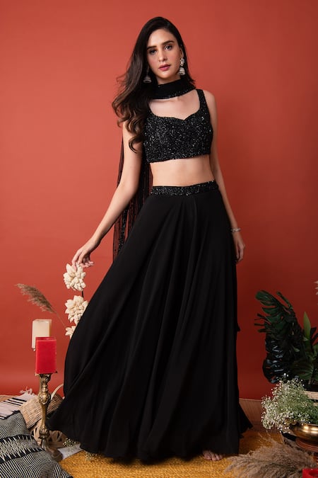 Label Shristi Chetani Hand Embroidered Blouse Lehenga Set 