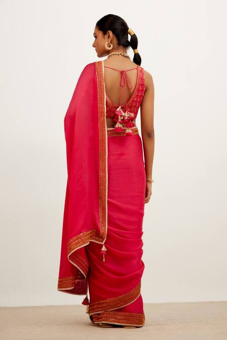 Devnaagri Zari Embroidered Border Saree With Blouse 