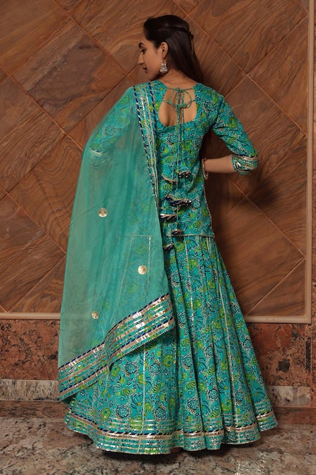 Pomcha Jaipur Kalakriti Cotton Flower Print Kurta Set 