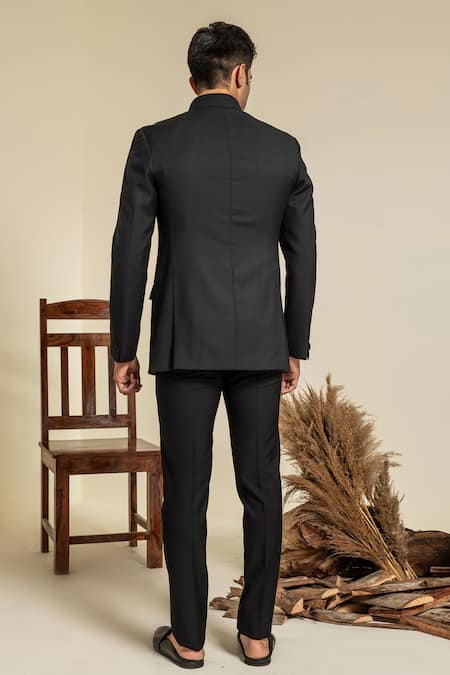 Shop Abkasa Black Terrycloth Windsor Pintucks Bandhgala And Trouser Set at Aza Fashions Shop_Abkasa_Black Terrycloth Windsor Pintucks Bandhgala And Trouser Set _at_Aza_Fashions