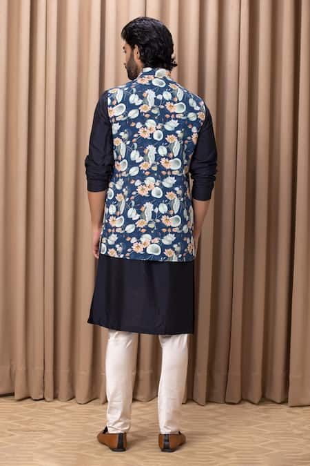Ankit V Kapoor Lotus Print Cotton Silk Nehru Jacket 