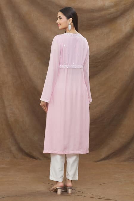 Kanj By Priyanka A Sakhuja Embroidered Neckline Kurta Pant Set 