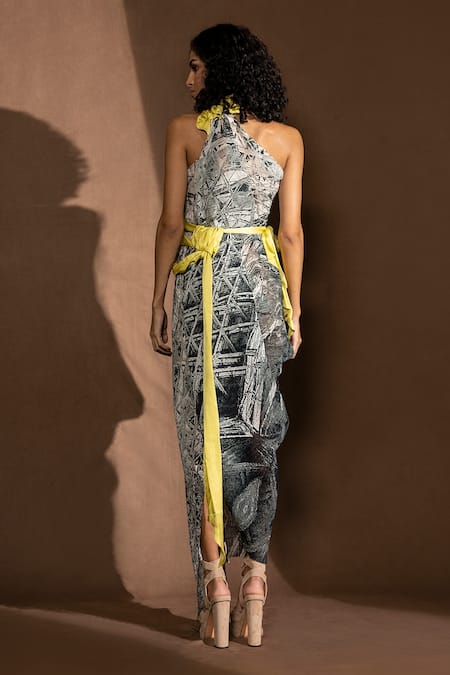 Abhishek Sharma Draped Geometric Pattern Gown 