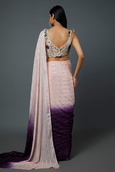 Payal Singhal Sequin Work Pre-Stitched Ombre Saree With Blouse 
