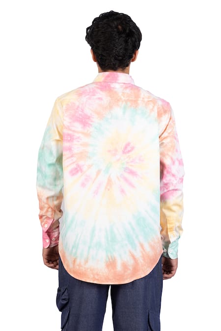 Shop_Theorem_Multi Color Cotton Happy Spiral Tie Dye Shirt _at_Aza_Fashions