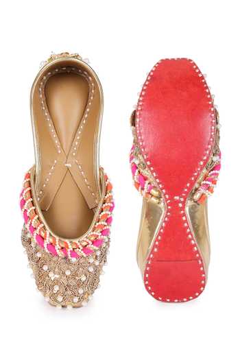 Shop 5elements Gold Bead And Sequin Embellished Juttis at Aza Fashions Shop_5elements_Gold Bead And Sequin Embellished Juttis _at_Aza_Fashions